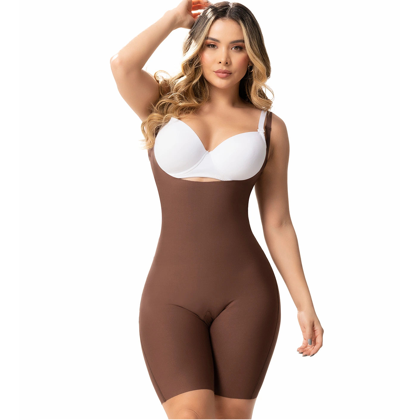 TUMMY CONTROL BUTTOCK LIFT SHAPEWEAR BODYSUIT OPEN BUST & MID-THIGH