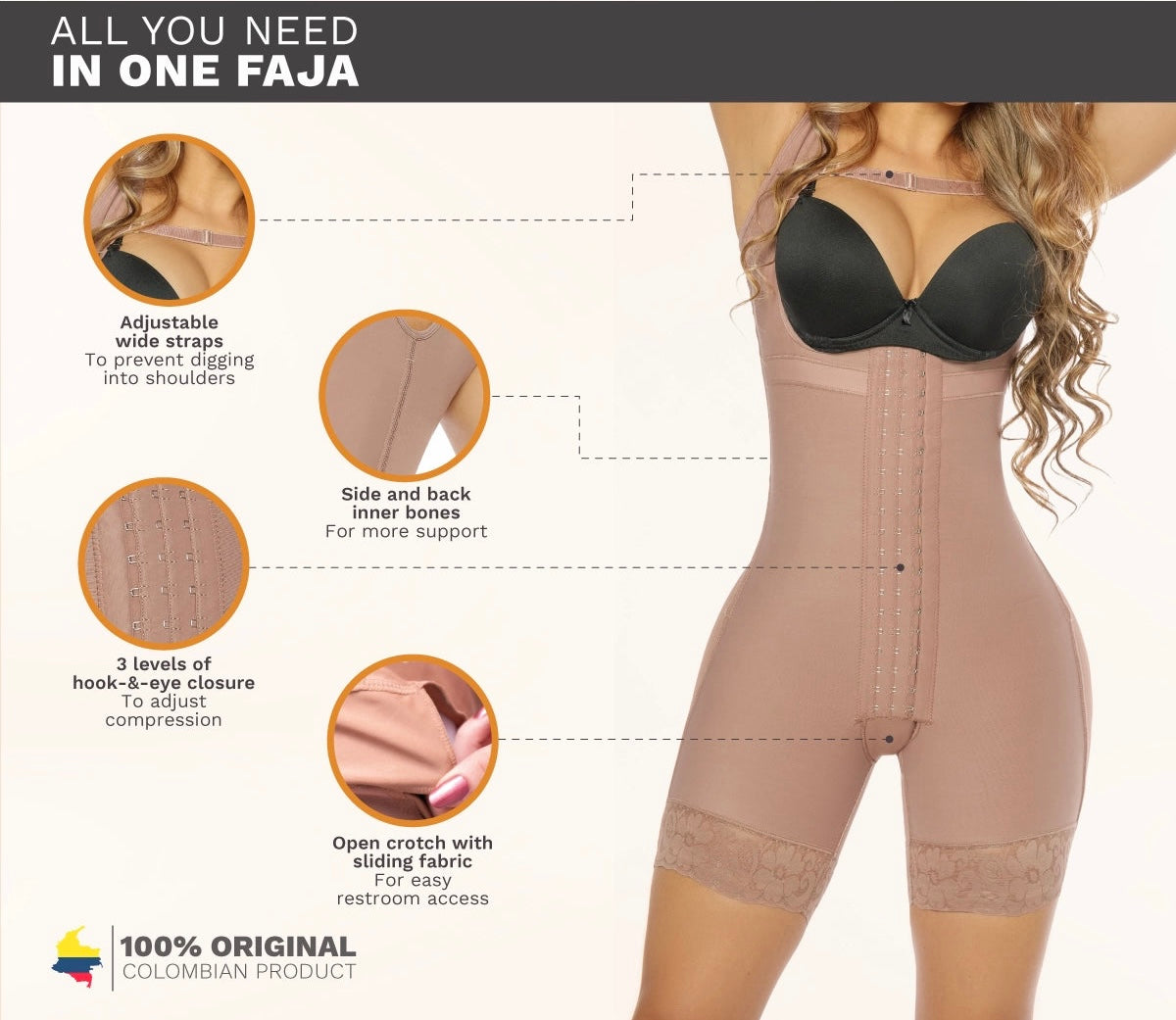 MID-THIGH BODY SHAPER FAJA W/ INNER BUTT LIFTER AND WAIST SHAPER